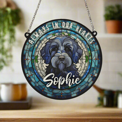 Labradoodle Black Memorial Stained Glass Effect Suncatcher